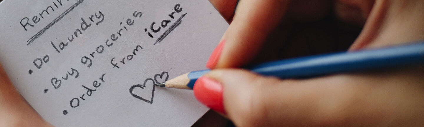 Post-it with reminder to order iCare